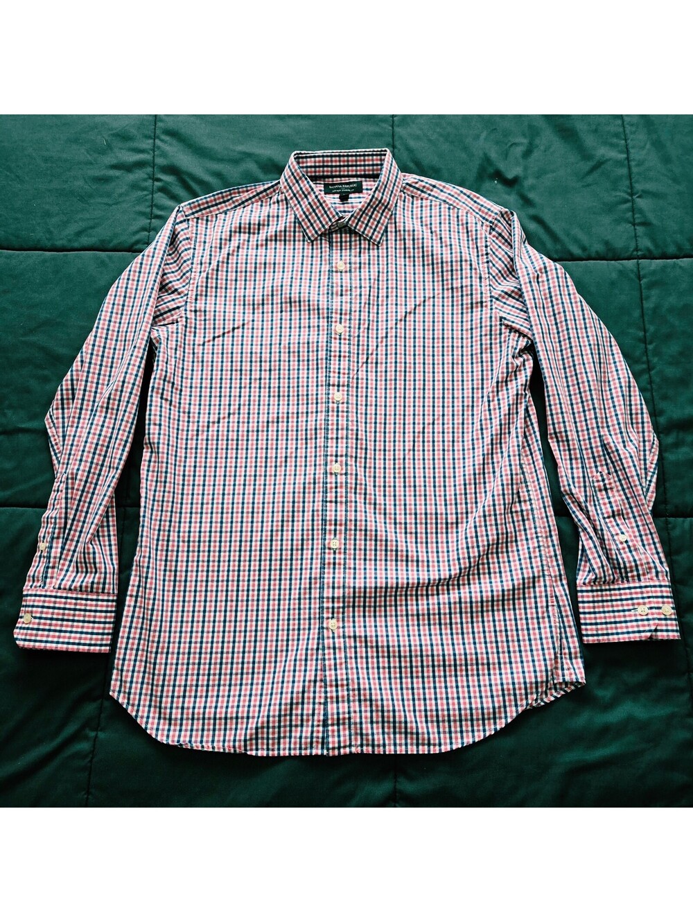 Banana Republic Men's L Non-Iron Standard Fit Red Blue Check Dress Shirt